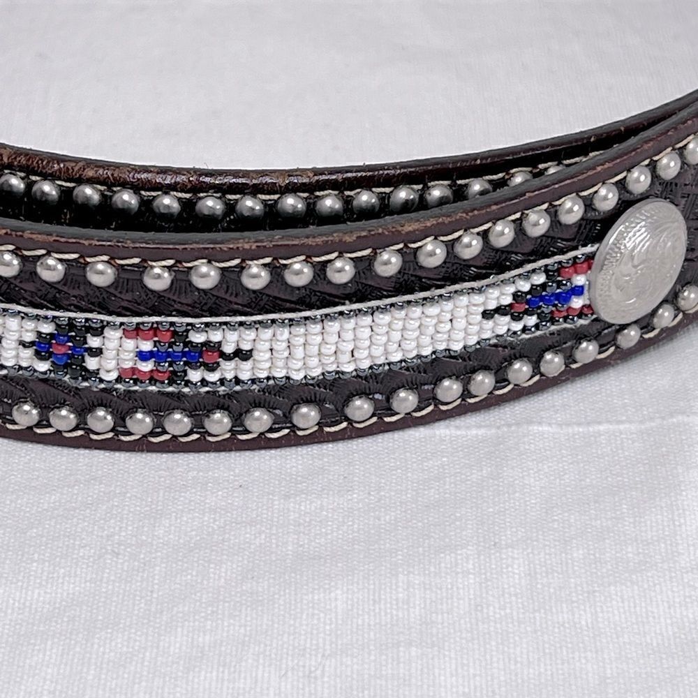 Vintage Aztec design handmade leather belt, men’s size 32-33 waist - Picture 5 of 6